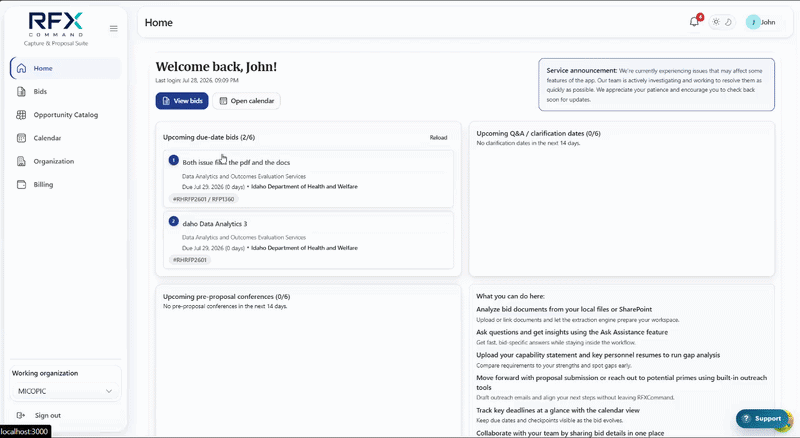 Placeholder animation demonstrating AI-assisted requirement extraction from a solicitation document